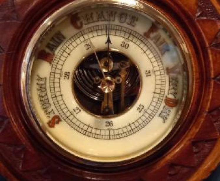 Victorian Walnut Visible Works Aneroid Barometer - Image 2