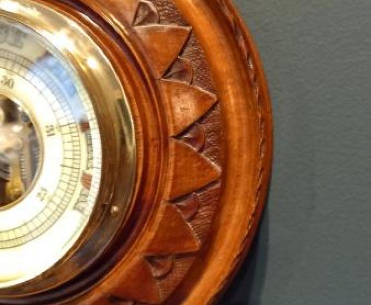 Victorian Walnut Visible Works Aneroid Barometer - Image 3