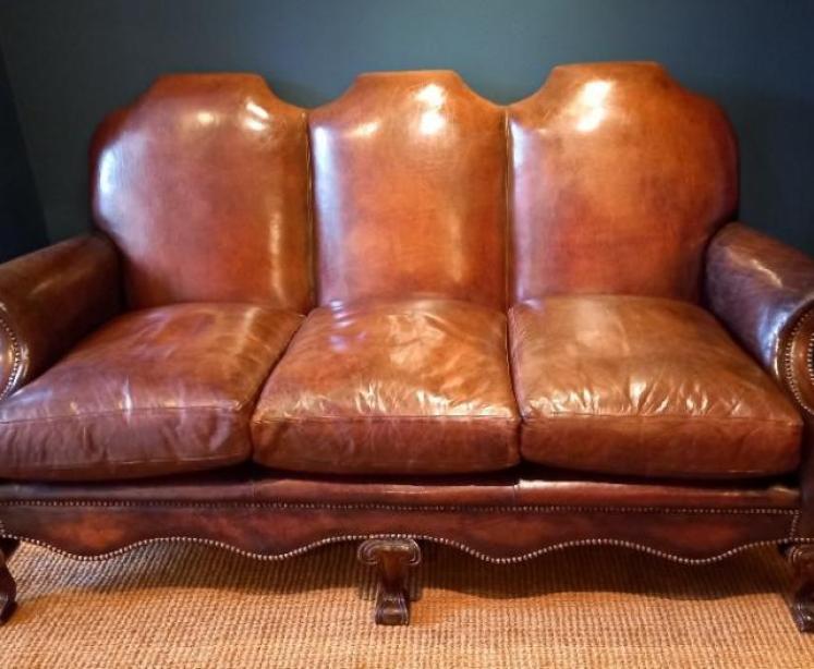Antique William & Mary Style Leather Sofa - Image 1