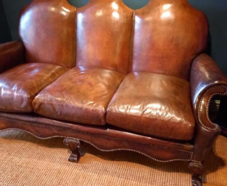 Antique William & Mary Style Leather Sofa - Image 5