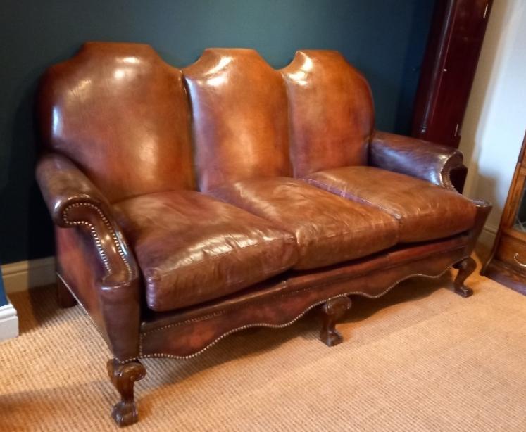 Antique William & Mary Style Leather Sofa - Image 6