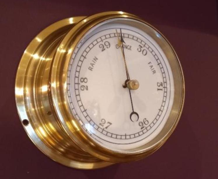 Late Victorian Brass Bulkhead Marine Barometer - Image 1