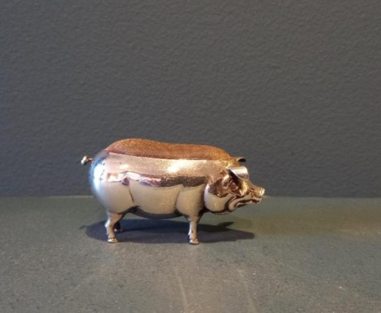 Edwardian Silver Novelty Pig Pin Cushion - Image 1