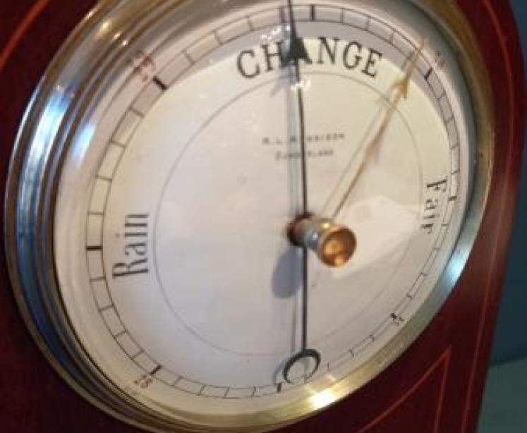 Late Victorian Sheraton Inlaid Desk Top Barometer - Image 3