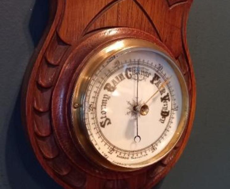 Victorian Solid Oak Aneroid Barometer - Image 2