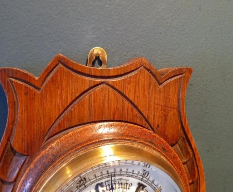 Victorian Solid Oak Aneroid Barometer - Image 4