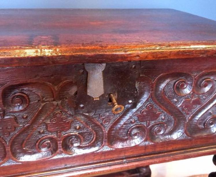 Rare Early 17th Century Oak Bible Box on Stand - Image 3