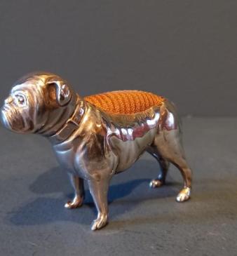 Rare Edwardian period Silver Novelty Bulldog Pin Cushion