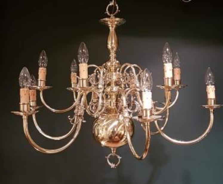 Large Edwardian Brass 2 Tier Chandelier - Image 1