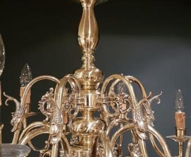 Large Edwardian Brass 2 Tier Chandelier - Image 2
