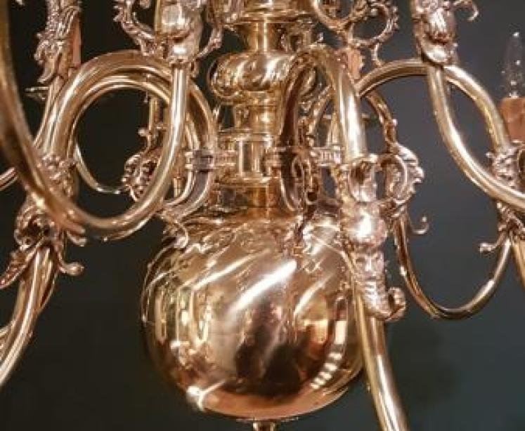 Large Edwardian Brass 2 Tier Chandelier - Image 4