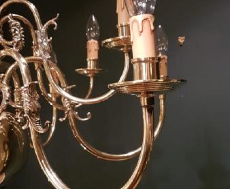 Large Edwardian Brass 2 Tier Chandelier - Image 6