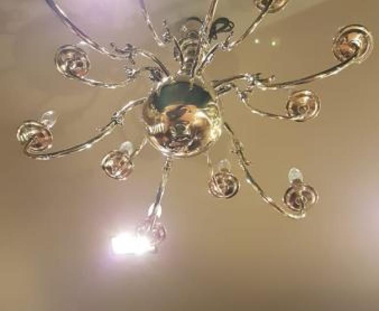 Large Edwardian Brass 2 Tier Chandelier - Image 7