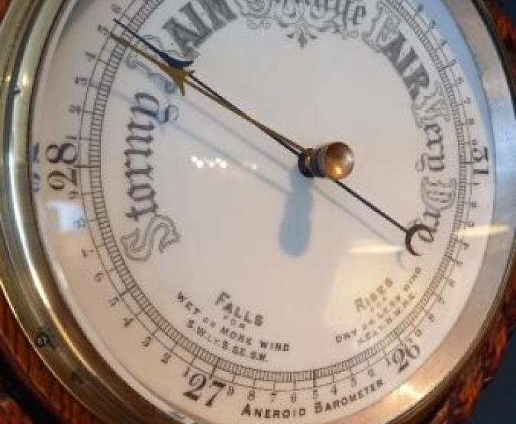 Antique Large Polished Oak Ship's Barometer - Image 2