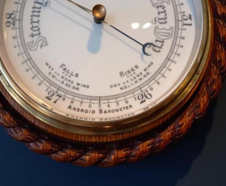Antique Large Polished Oak Ship's Barometer - Image 6