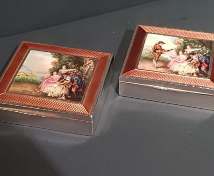 Superb Matching Pair of Antique Silver and Enamel Boxes - Image 1