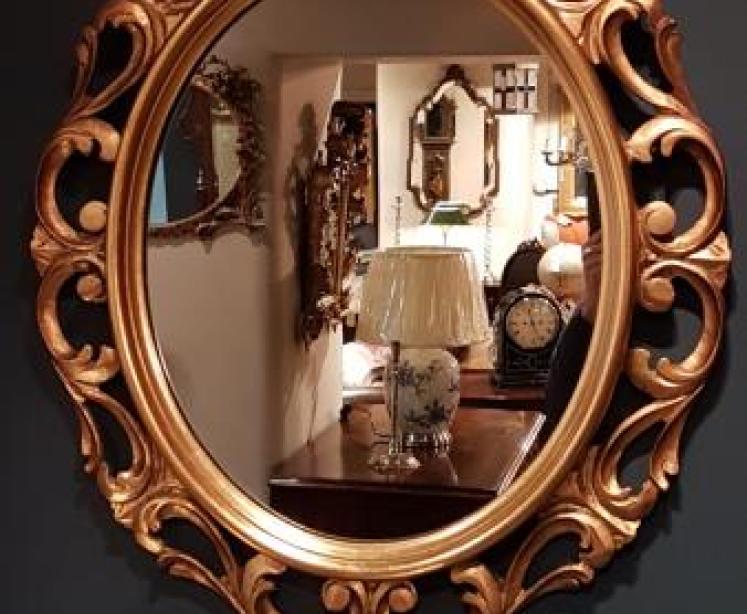 Antique Timber Gilt Oval Mirror - Image 1