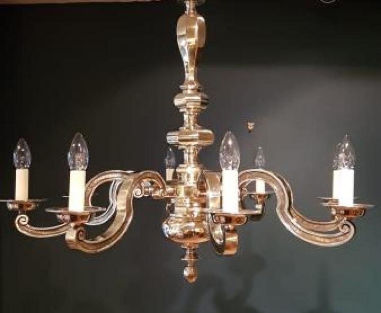 Large Edwardian Cast Brass 8 Arm Chandelier - Image 1