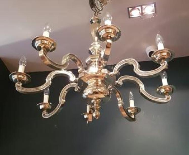 Large Edwardian Cast Brass 8 Arm Chandelier - Image 6