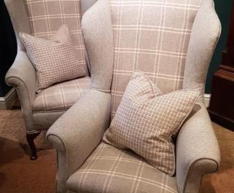 Matching Pair of Edwardian Wing Back Arm Chairs - Image 1