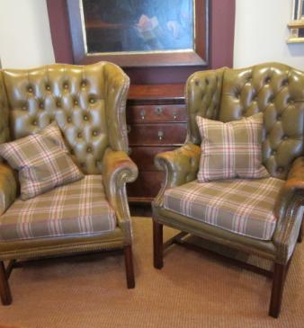 Superb Pair of Edwardian Leather Buttoned Wing Armchairs
