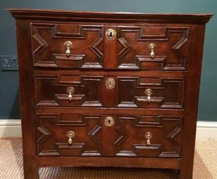 Small Period Oak Geometric Moulded Chest - Image 1