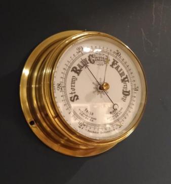Victorian Polished Brass Ship's Bulkhead Barometer