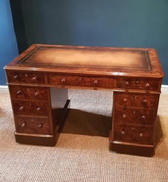 Top Quality Victorian Burr Walnut Pedestal Desk