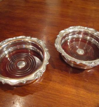 Large Pair of Early Victorian Silver Centre Wine Coasters