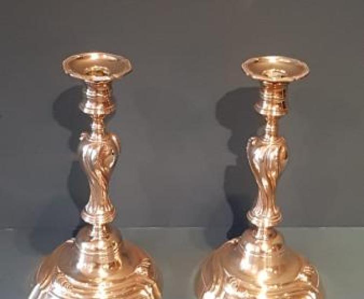 Pair of Art Nouveau Cast Brass Candlesticks - Image 1