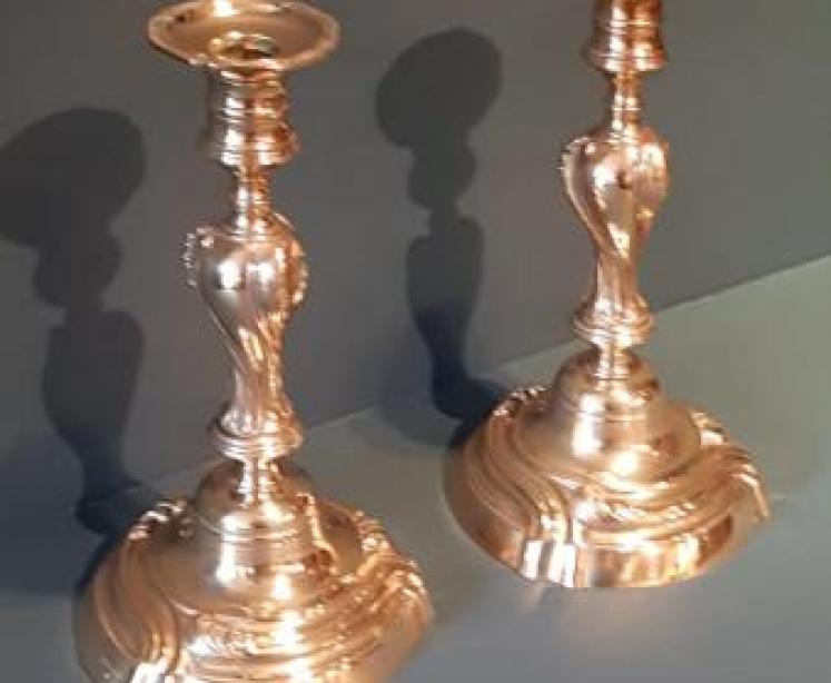 Pair of Art Nouveau Cast Brass Candlesticks - Image 2