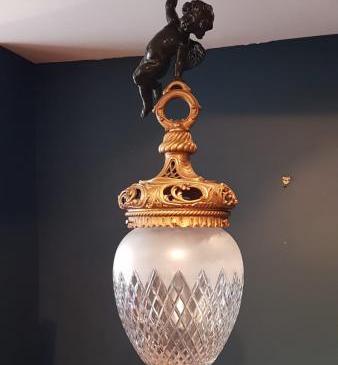 Superb Large Bronze and Ormalu Pendant Light