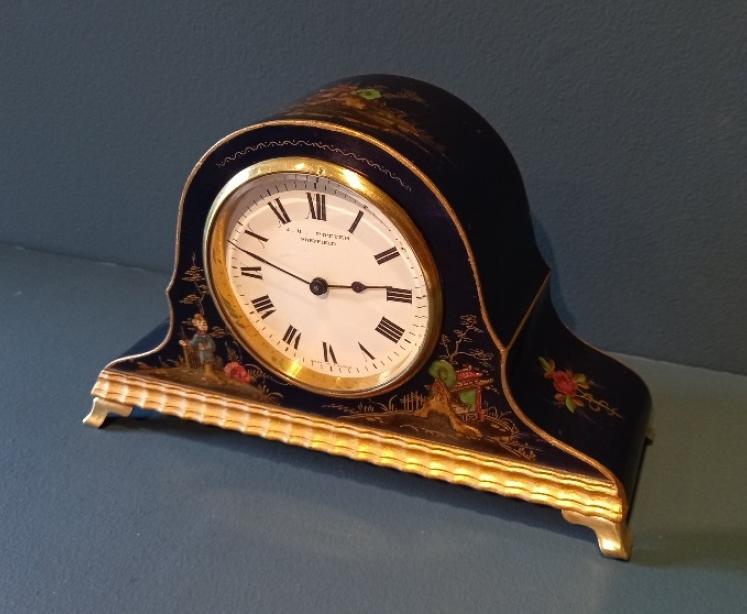 Antique Chinoiserie Blue Lacquered Mantel Clock - Image 7