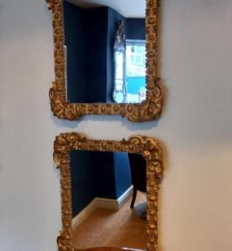 Matching Pair of Antique Plaster Gilt Wall Mirrors