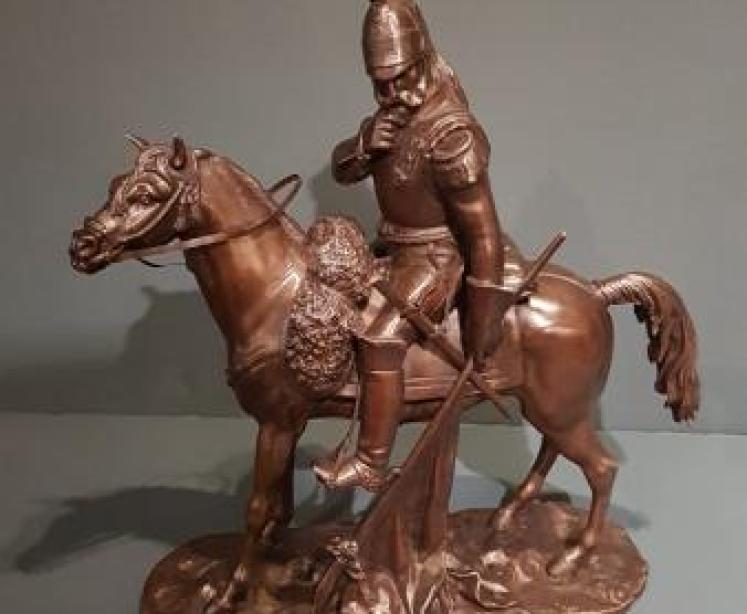 Victorian Bronze Cuirassier on Horseback - Image 1