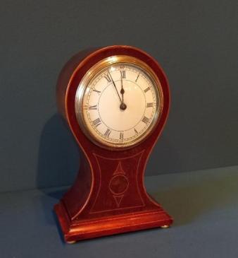 Late Victorian Sheraton Inlaid Balloon Shaped Mantel Clock