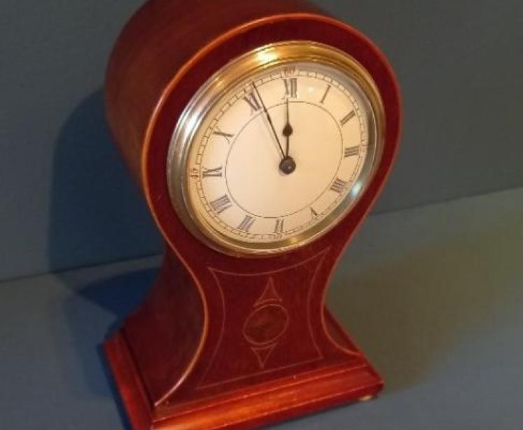 Late Victorian Sheraton Inlaid Balloon Shaped Mantel Clock - Image 2