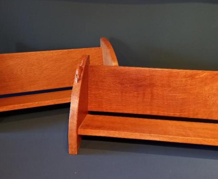 Pair of Mouseman Adzed Oak Book Racks - Image 1