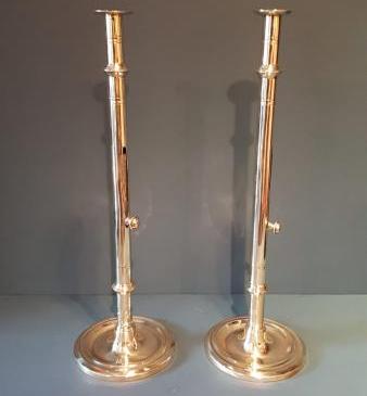 Pair of Tall George III Seamed Brass Candlesticks