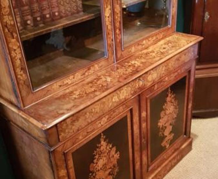 Magnificent Quality Walnut Marquetry Library Bookcase - Image 3