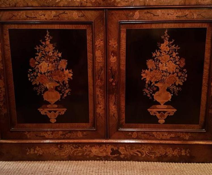 Magnificent Quality Walnut Marquetry Library Bookcase - Image 6