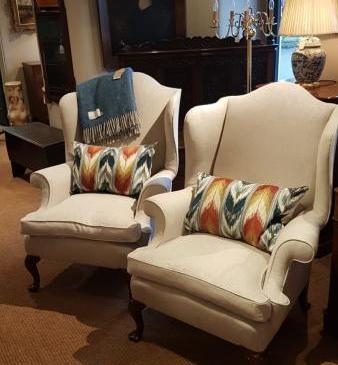 Matching Pair of Edwardian Wing Back Arm Chairs