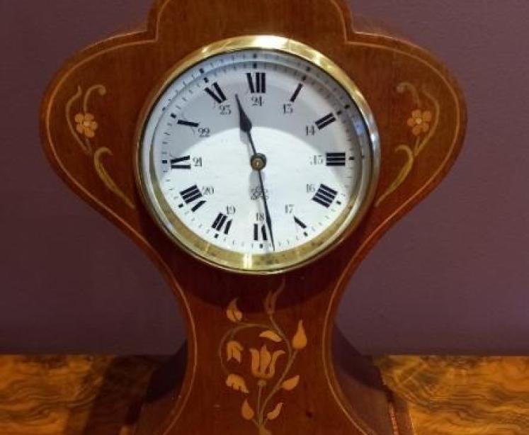 Rare Edwardian Inlaid 24 Hour Dial Mantel Clock - Image 1