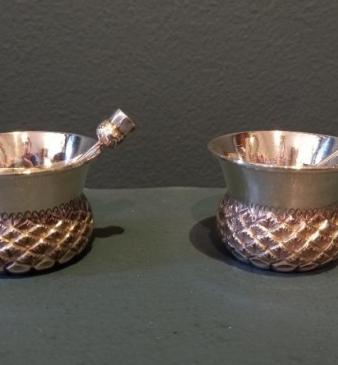 Pair of Victorian Silver Thistle Novelty Mustards