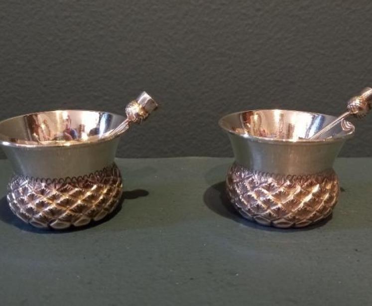 Pair of Victorian Silver Thistle Novelty Mustards - Image 1