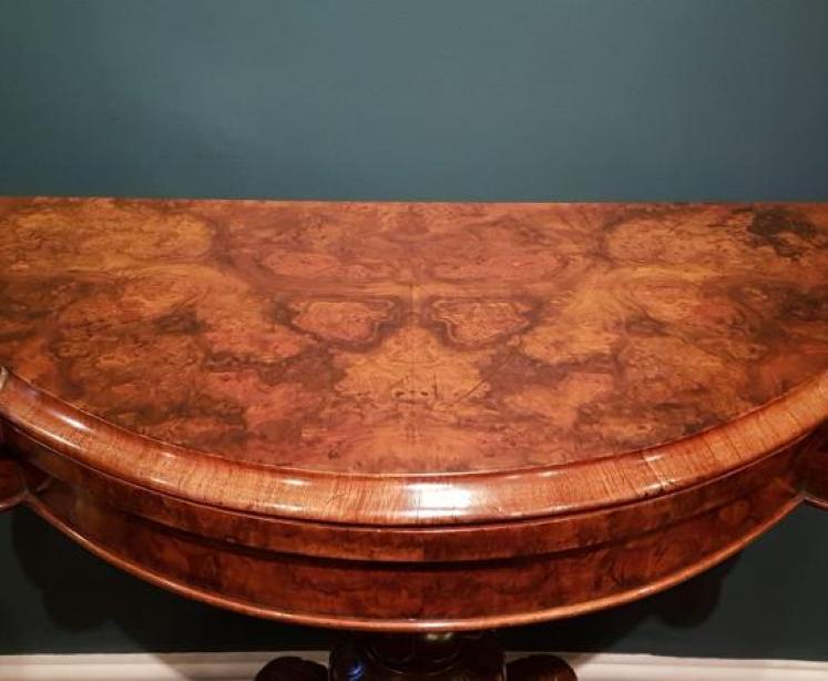 Victorian Burr Walnut Fold Over Card Table - Image 3