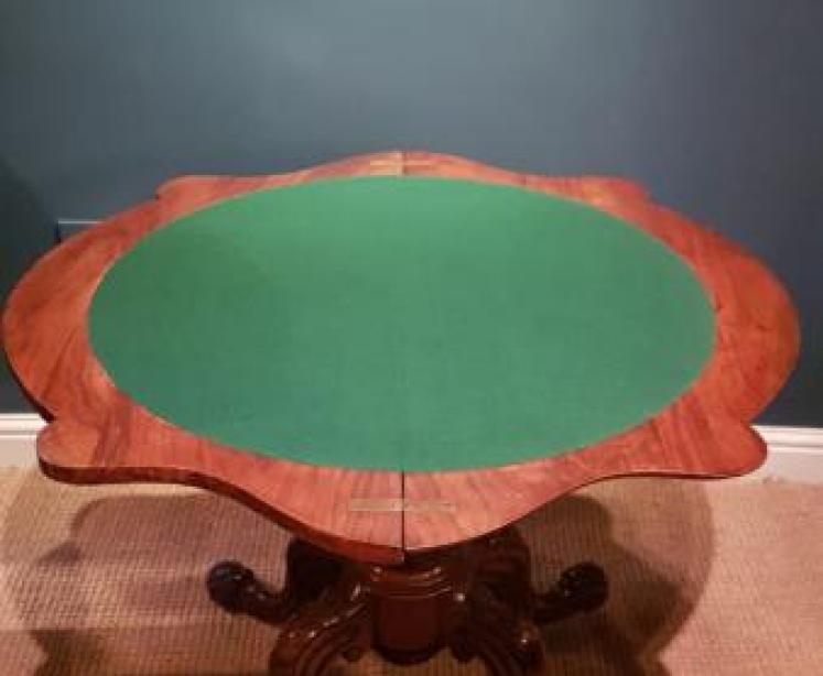 Victorian Burr Walnut Fold Over Card Table - Image 5