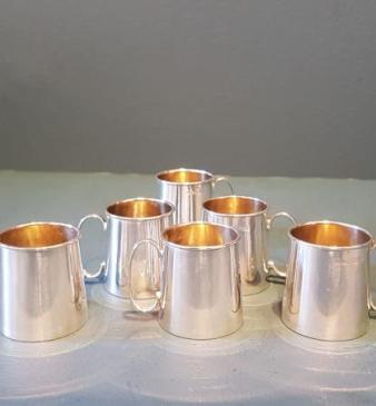 Rare Matching Set of Six Silver Whiskey Tots