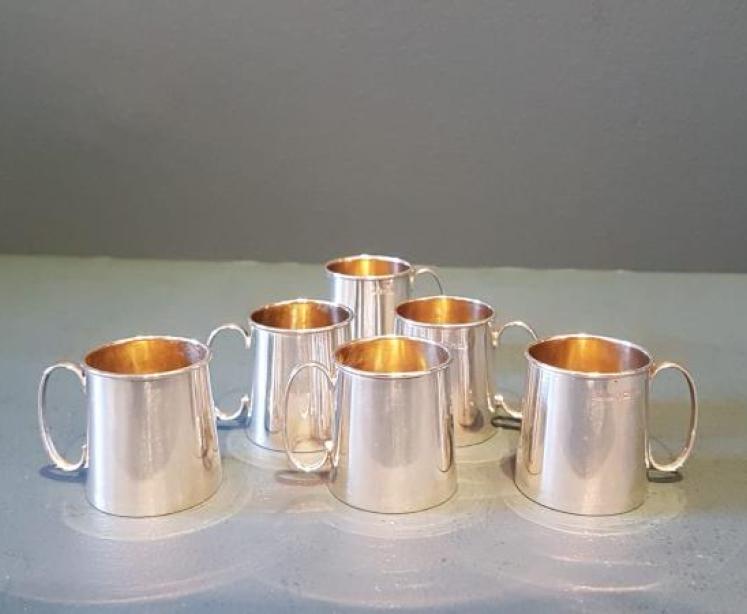 Rare Matching Set of Six Silver Whiskey Tots - Image 1