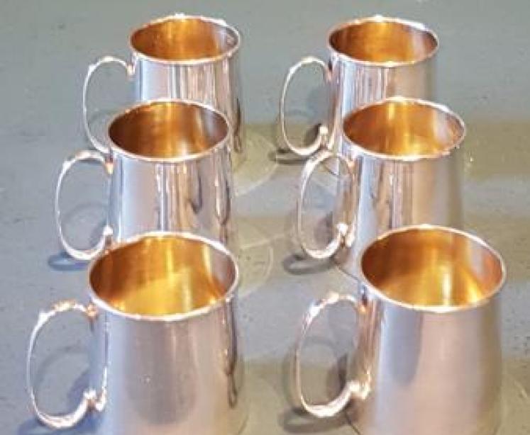 Rare Matching Set of Six Silver Whiskey Tots - Image 2